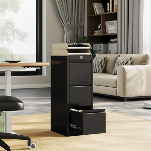 MegaChoice Metal File Cabinet with Lock,3-Drawer Vertical Filing Cabinets, Tall Locking Filing Cabinet Organizer for Home Office, File Storage Cabinet for Letter/Legal/a4/f4 Size File