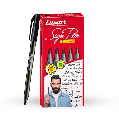 Luxor Smooth Writing Sign Pens - Intense Black, Perfect for Signatures & Documents - Pack of 10