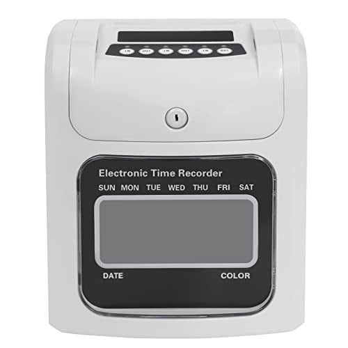 BIXIBIN Employee Attendance Punch Time Recorder Machine, LCD Display Automatic Paper Card Punch Clock for Office Attendance with Key Lock, Red/Black Ink