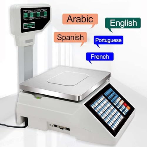 GGAHDSRH Label Printing Scales,Cash Register Digital Barcode Weighing Scales, Dual Display, Receipt Label Printing Scale with Cash Register, 30kg/60lbs,Machine+Scanner,Machine+Scanner