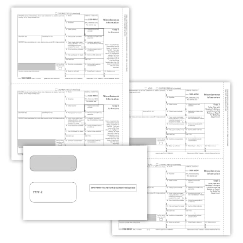 ComplyRight 1099-MISC 3-Part Tax Form Set with Envelopes, Recipient Copy Only, Pack of 50, Tax Filing Supplies