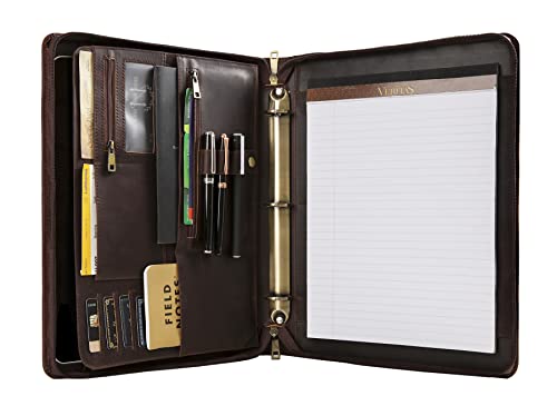 Engraved Business Portfolio, Custom Leather Portfolio for Men, 3 Ring Portfolio Binder for Women, Personalized Leather Padfolio with 3 Ring Binder (Dark Brown, Custom)