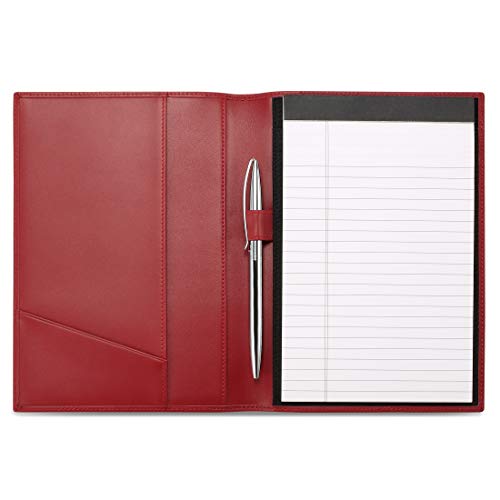 HISCOW Slim Leather Junior Padfolio, 5x8 Notepad Cover, Bordeaux