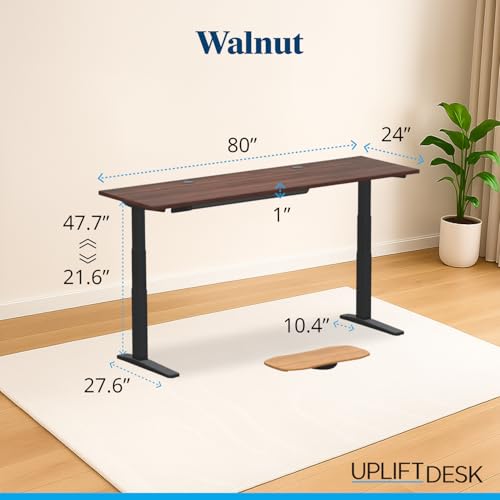 UPLIFT DESK V3 2-Leg Walnut Laminate Wood Standing Desk – Adjustable Height, Advanced 1-Touch Memory Keypad, Under Desk Cable Management, Wire Grommets & Rocker Board (Black C-Frame, 80 x 30 inch)