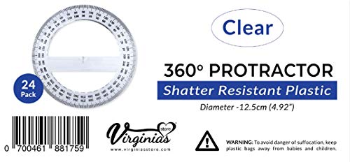 Pack of 24, 360-degree Protractor, 12.5cm (4.92") Diameter, Crystal Clear
