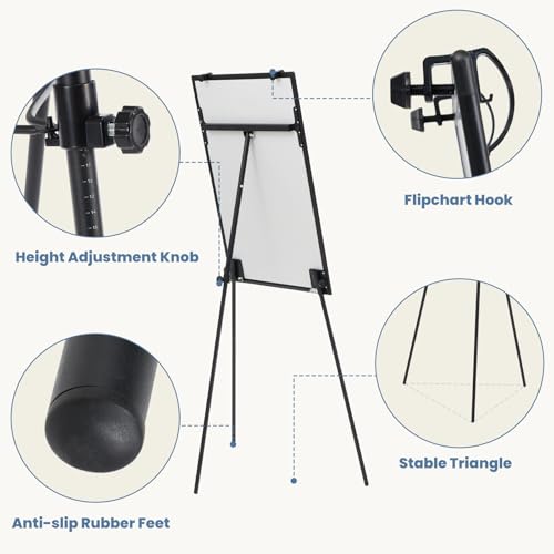 DUMOS 40"x28" Magnetic White Board Easel with Stand, Silver Aluminium Frame, Black