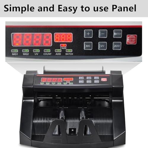 Multi Currency LED Counterfeit Detector, Foreign Banknote Counting Machine, UV/Mg Double Detection for Cash, 900 PCS/Min, Easy to Use,Black-NUM