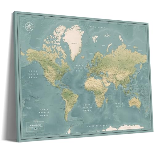 Premium Detailed World Map Pinboard on Canvas | Interactive Map with Pins | Perfect for Marking Your Adventures and Memories | Pin Adventure map (32 x 24)