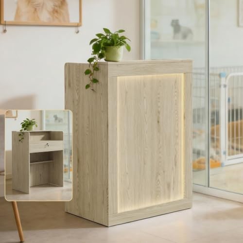 QZJIKE Small Reception Desk Retail Checkout Counter Modern Front Desk with Lockable Drawer Salon Desk Office Table Cash Register Stand, 15.8x27x37.8in, Oak