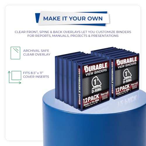 Samsill Durable 1 inch 3 Ring Binder, D Ring Binder, 100% Recycled Chipboard, Blue, 12 Pack