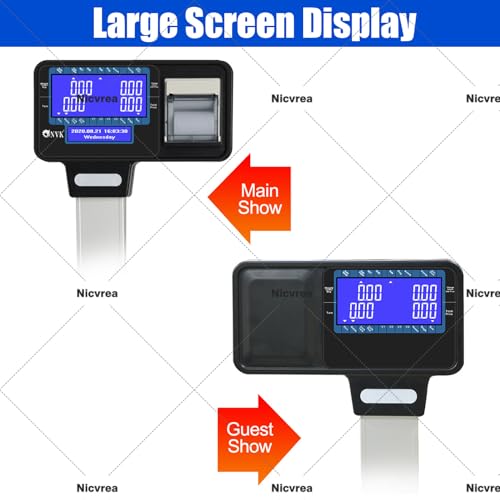 Nicvrea Commercial Cash Register,Label Printing Scales, Digital Barcode Weighing Scales with Pole Display, Back Front Dual Display, Receipt Label Printing Scale with Cash Register Machine+Cashbox