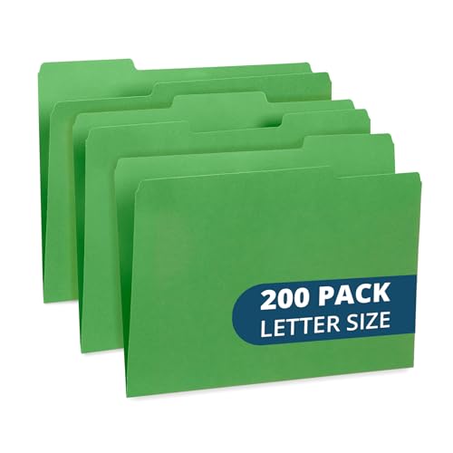Blue Summit Supplies 200 File Folders, Letter Size, 1/3 Cut Tab, Green