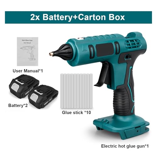 LIBODD Hot Glue Gun Electric Hot Glue Gun Cordless Heat Gun Battery Hot Silicone Gun DIY Hand Tool for 18V Battery with 10 Hot Melt Adhesive for DIY Arts, Crafts and Quick Repairs(2 x Battery Set)