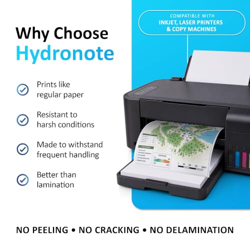 TerraSlate Waterproof Paper - Hydronote 54lb Multipurpose Copy Paper 8.5” x 11”, 100 Sheets, Inkjet Printer and Laser Printer Paper Compatible - Weather/Rain Proof, Durable, White Paper