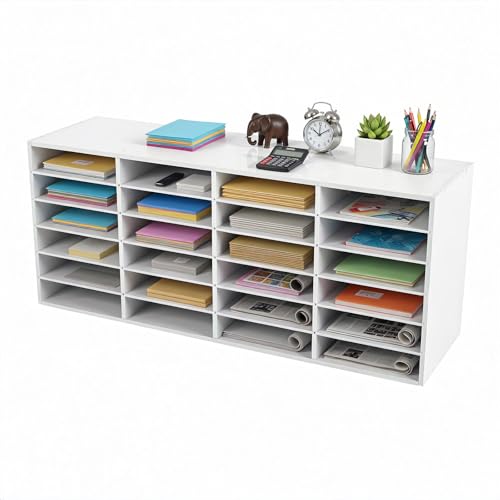 NTNOEA 24 Slot Mail Sorter Organizer, Adjustable Literature Organizer with Removable Shelves, Desktop File Mailbox for Office, Classroom & Home, Document, Binder, Magazine & Paper Storage Rack, White