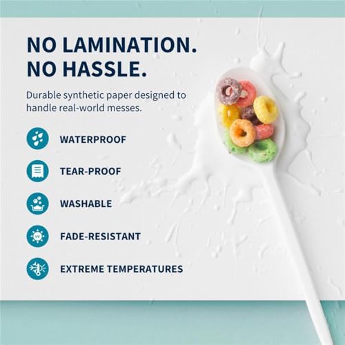 REVLAR® Premium Durable Waterproof Tear-Proof Laser Printer Paper 8 x 11 5mil 100 Pack - White, Fade Resistant, Washable, Grease Repellent, Pack - Ideal Durable Sign Paper for All Printing Needs