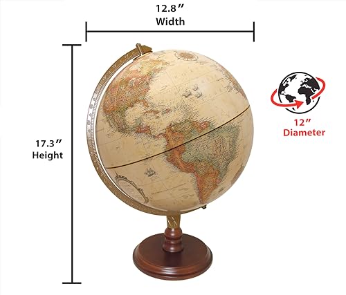 Replogle Lenox, 12"/30cm diameter Antique Style, Desktop Globe, Classic World Globe with up-to-date Cartography, Made in USA