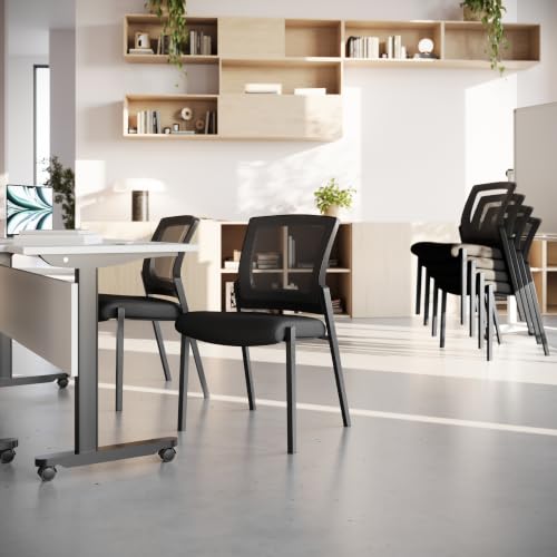 Flash Furniture Hercules Commercial Stackable Side Chair, Armless with Black Mesh Seat and Black Powder Coated Steel Frame for Stackable Office and Reception Seating, Set of 4