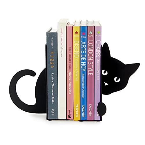 Balvi Hidden Cat Bookend – Black Metal Book Holder for Shelves – Decorative and Functional Book Organizer – Ideal for Home and Office – Unique Cat Design – Sujetalibros Gato Oculto