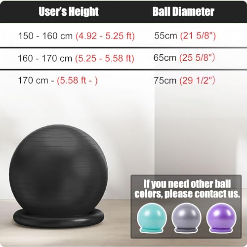 ROYUMI Exercise Ball Chair for Yoga/Fitness, Stability Ball Chair for Office Adults Desk, Pregnancy Ball Chair with Pump, Improve Balance (Size : 55 cm (21 5/8"")), 36655