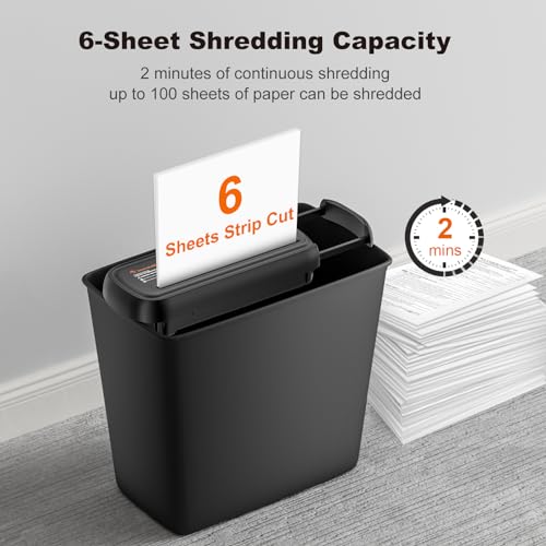 Bonsaii 6-Sheet Small Strip Cut Paper Shredder for Home,Without Basket