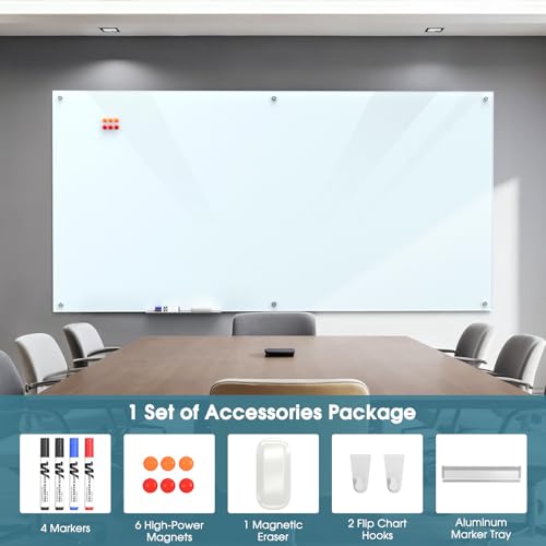MaxGear 96" x 48" Glass Whiteboard Wall Mounted for Office Home Classroom