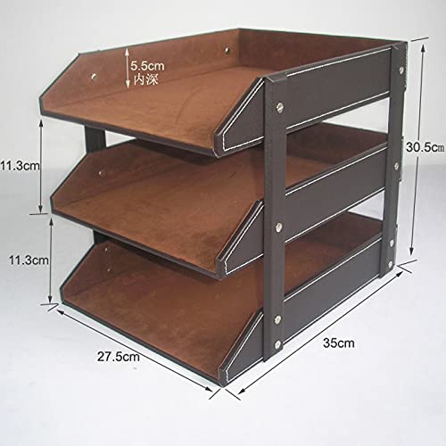 AFPSDLFJDLS Office Supplies 3 Layers File Tray Leather Desk A4 Document Rack Paper File Organizer Home Magazine Tray