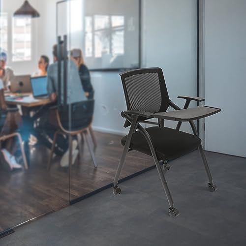 Zetiydrraq Office Conference Room Chair, Foldable Office Chairs with 4 Wheels with Tablet, Chair Mesh Guest Nesting for Schools, Meeting Rooms, Conference Halls, Guest Halls, Black