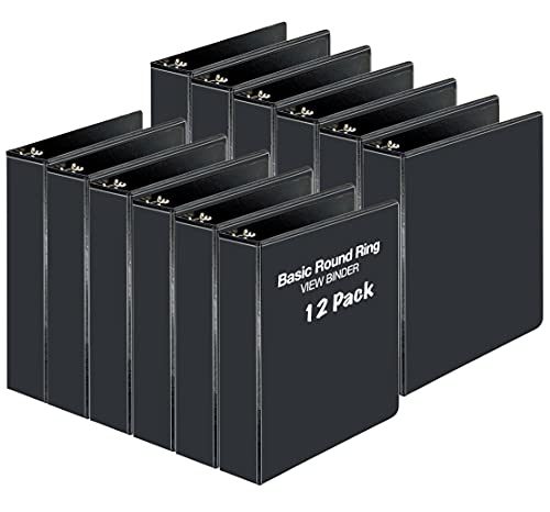 2 Inch Binder, 3 Ring View Binders, Rugged Design Binder for Home, Office, School - Holds Up to 475 Sheets Each - Presentation Clear View Customizable Cover and Back - (2 Inch, Black) 12 Pack