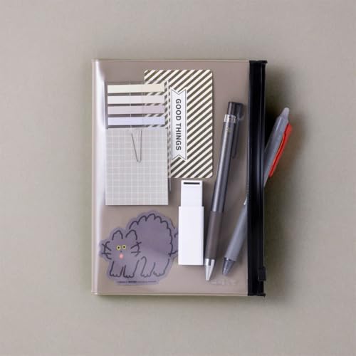 MARK'STYLE EDiT B6 Paper Book & Refill Set – 5mm Gray Grid, Soft Transparent PVC Cover with Pocket for Planning, Journaling, and Note-Taking (Light Latte(B6), B6)