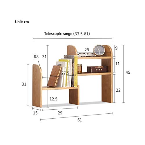 BINGQIAN Standing Bookcase Natural Oak Desk Bookshelf Expandable Desktop Organizer Table Top Bookcase, Extension Book Rack Adjustable for Office and Home Desktop Book Stand