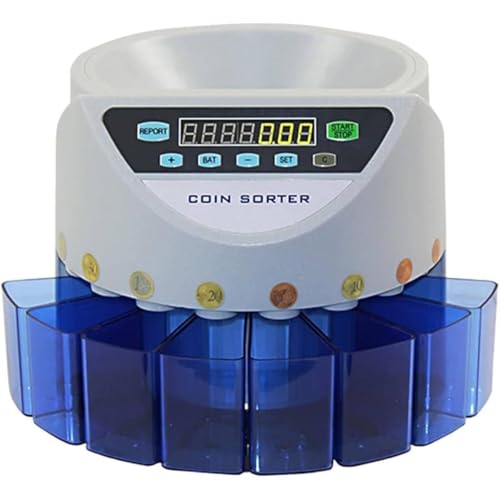 Coin Counter,Portable Shops Coin Sorter, Automatic Electronic Coin Counting Machine,Batch Counting Coin Counter Sorter, for School, Businesses, Shops, Supermarket(Blue)