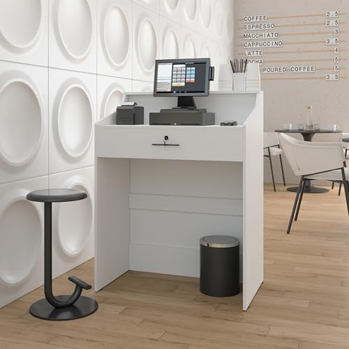 AGATEO Small Reception Desk with Drawer, 32in Retail Checkout Stand, White
