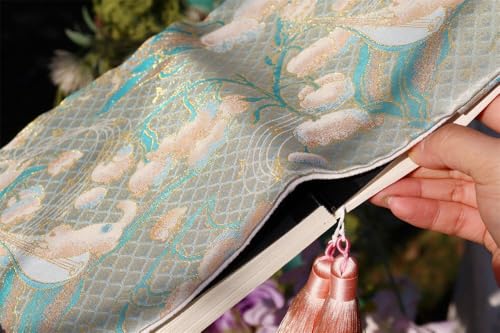 Book Cover A5 A6 Scented Silk Sleeve with Bonus Notebook Song Brocade & Lily of the Valley Bible Case Gold Thread Art(Ruled,A5)