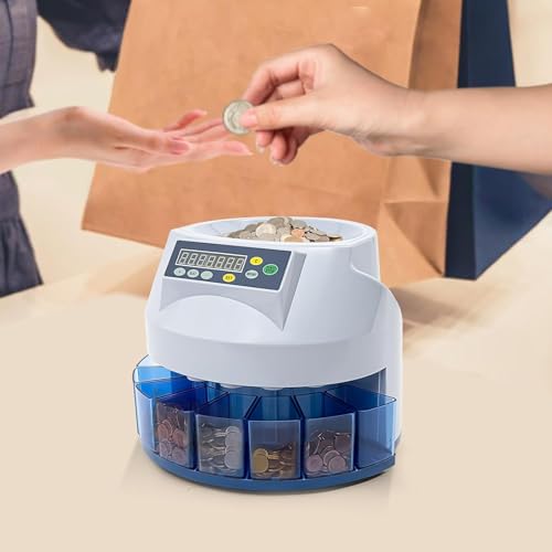 CHANGLKJ Coin Sorter Machine, Electric Coin Counter with Fault Self-Check Function, 216 Units/min and LED Display Easy to Observe, Supports All Coins and Durable, for Businesses, Shops, Supermarket