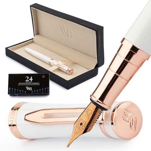 Wordsworth & Black Fountain Pen Set for Writing,Medium Nib, White Rose Gold