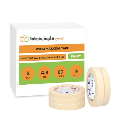 PSBM White General Purpose Masking Tape, 16 Rolls, 4.3 Mil Thick, 2.83 Inch Wide, 60 Yards Per Roll, Total 960 Yards, for Painting, Crafting, School Stationery, Arts & Home Use