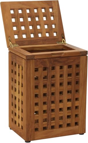 AquaTeak Grate Teak 6 Gallon Waste Basket with Lid