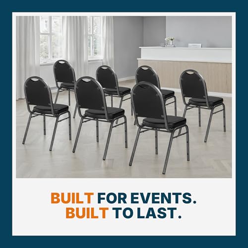 OEF Furnishings OEF9210-SV/2 Commercial-Grade Dome Back Banquet Stack Chair (Black Vinyl, Silver Powder-Coated Frame, 2-Pack)