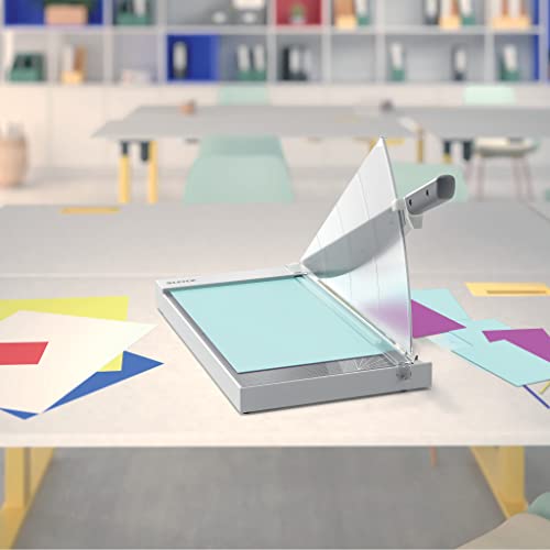 Leitz Precision Office Paper Cutter A3, Guillotine, Cuts 15 Sheets, 457mm Cut Length, Precision Steel Blade, Premium Glass Base, Alignment Guide with Edge Glow & Blade Guard, 90220000