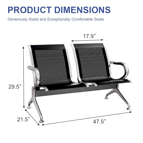 KINTNESS Waiting Room Chair - 2 Seat Reception Chair Benches Office Guest Chairs Heavy Duty Waiting Room Chairs with Arms for Lobby, Office, Bank, Hospital Bench, Black