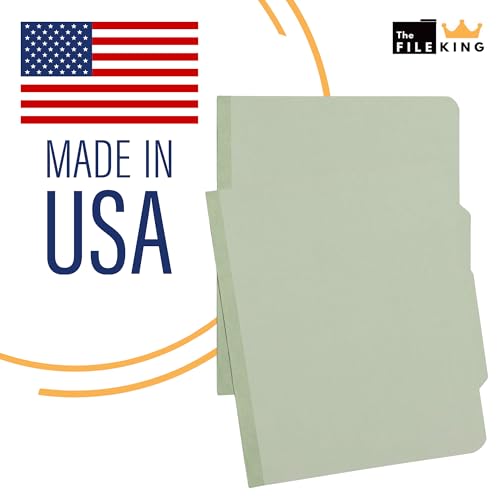 The File King One Divider Pale Green Pressboard Classification File Folder - Letter Size | Box of 10 | Top Tab | 2” Expansion | Four 2-Inch Durable Fastener Prongs | USA Made