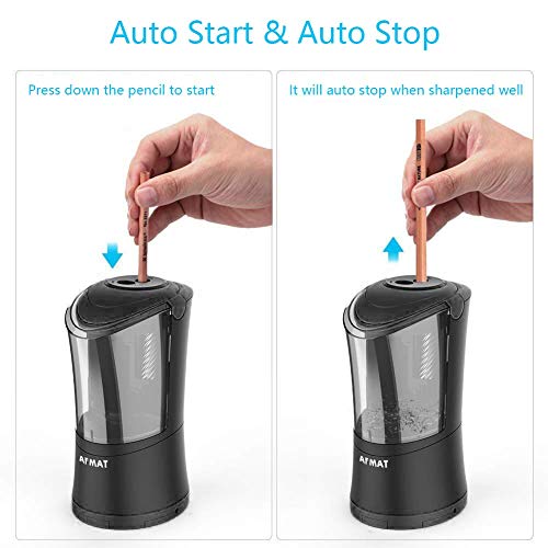 AFMAT Rechargeable Long Point Pencil Sharpener, 2 Holes, Fast Sharpen & Auto Stop, 8-17mm Super Long Point, Artist Pencil Sharpener for 6-9.6mm Large Pencil, Charcoal/Drawing/Sketching Pencils PS09B