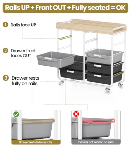 10 Drawer Rolling Storage Cart with Wood Top for Classroom Crafts Grey