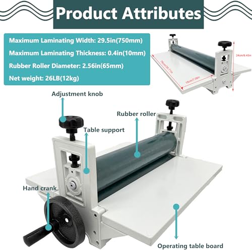HayWHNKN Manual Cold Laminator High Precision 29.5 Inch Wide Desktop Cold Laminating Machine Adjustable Pressure Rubber Rollers with Fold-up Table for Posters, Photos, Documents, Book Laminating