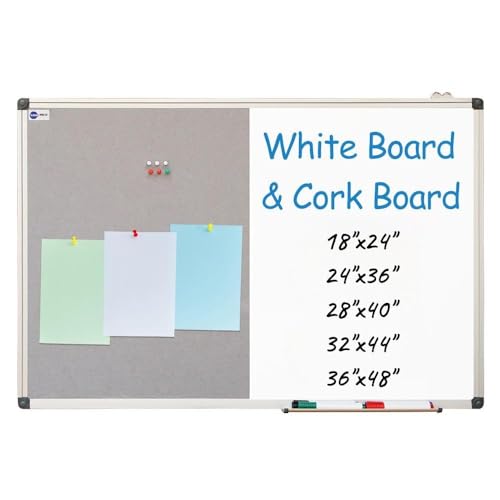 NEWPUTE White Board and Cork Board Combo - 48 x 36 Inches Large Dry Erase Whiteboard and Bulletin Board, Magnetic Wall Pin Display Board for Home, Classroom & Office, 36"x48" Grey