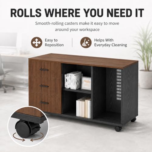 ORNDSDM 31.5" Rolling Printer Stand with Storage, Black Printer Cabinet