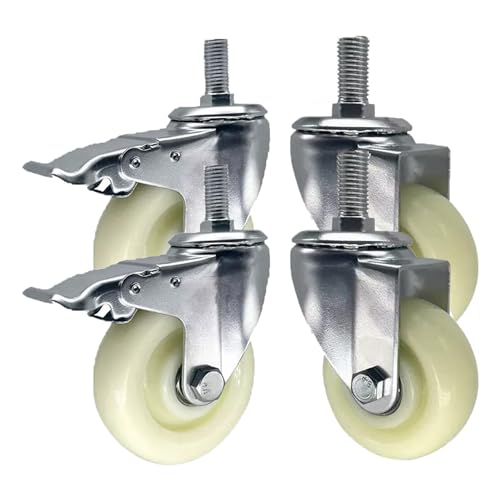 GOKEUEKDY Heavy Duty 3/4/5in Locking Castor Wheels with M20 Threaded Stem Set of 4 Industrial Nylon Swivel Casters for Workbench Non slip and Heavy Duty Design (M20*60 100mm)