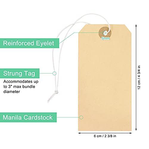 Blank Manila Shipping Tags with String - Coideal 350 PCS Cardstock Paper Price Gift Tags Attached Reinforced Hole, 4 3/4" x 2 3/8"