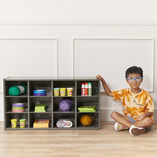 ECR4Kids Streamline 12 Cubby Tray Storage Cabinet, 3x4, Classroom Furniture, Grey Wash